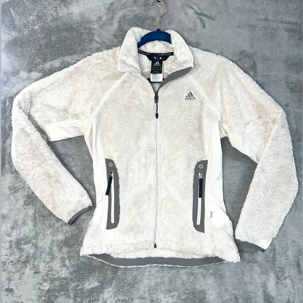 Adidas ClimaWarm Sherpa Fleece Jacket Off-White Gray Women’s M